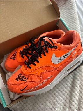 Nike Womens Orange and White 'Just Do It' Air Max Sneakers
